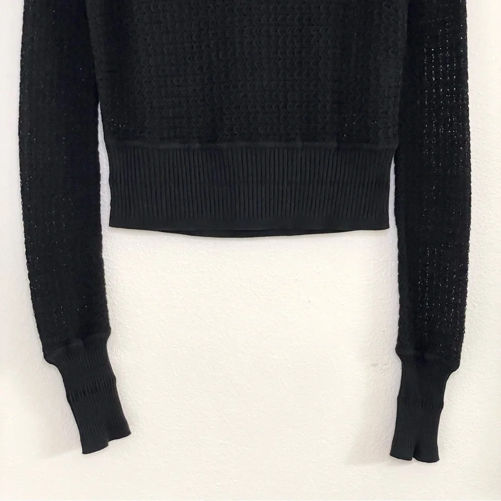 Alexander Wang Open Knit Mock Neck Sweater Top Cropped Slim Fit Black Medium